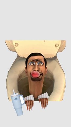 an animated man sitting in a toilet with his mouth open