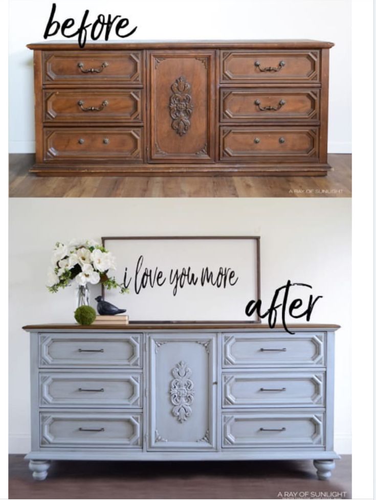 the before and after of an old dresser