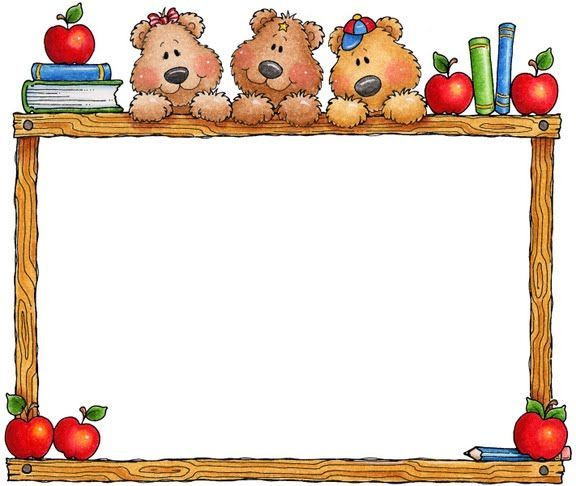 three teddy bears sitting on top of a wooden shelf with books and apple's