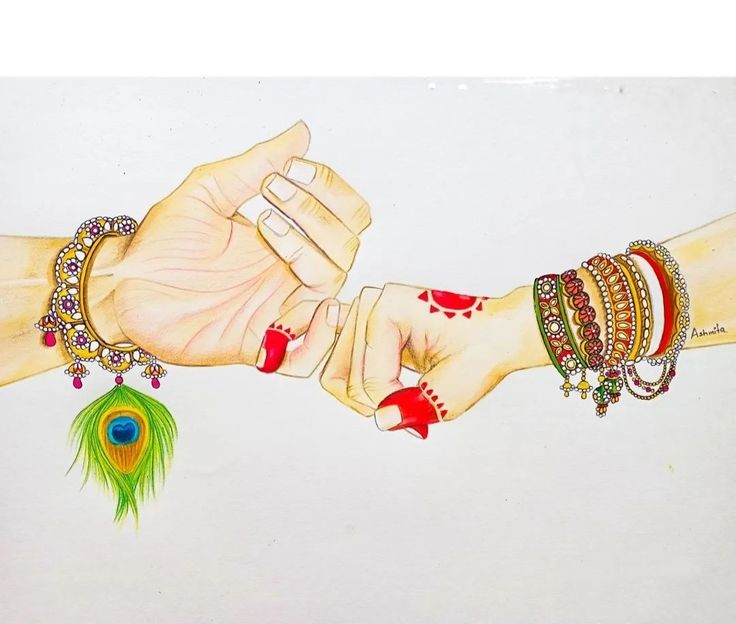 two hands holding each other with colorful bracelets on their wrists and one has a peacock charm hanging from it's wrist