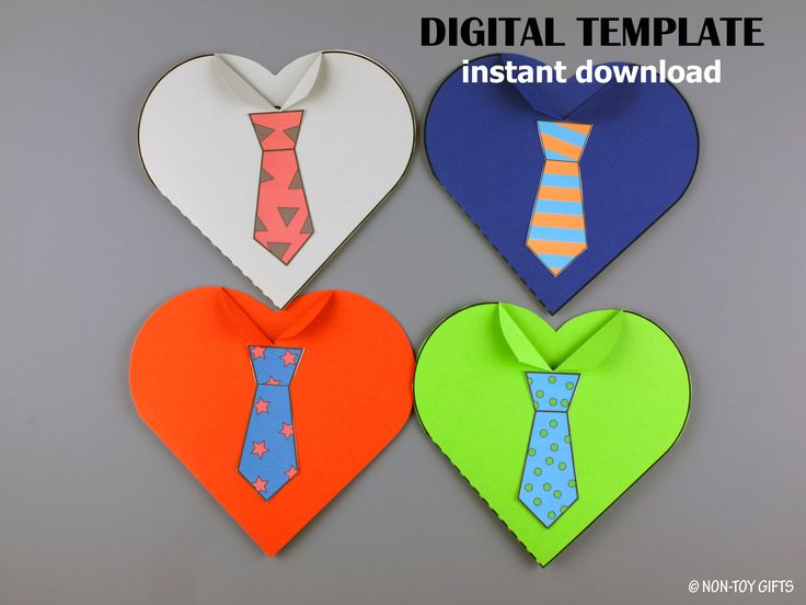 three heart shaped paper pieces with ties on them and the words, digital template instant download