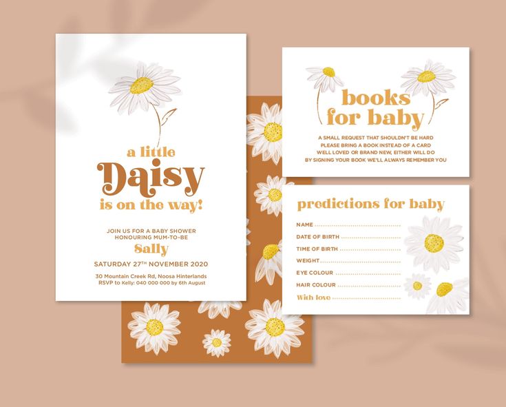 two baby shower cards with daisies on them