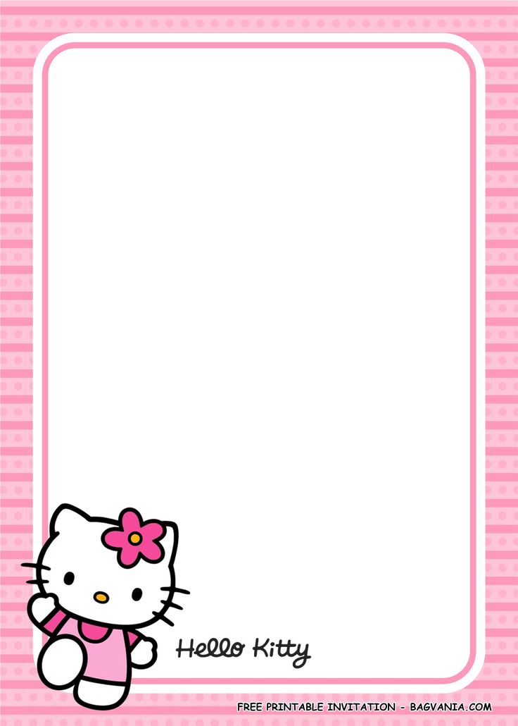 a hello kitty birthday card with a pink bow on the front and white border around it