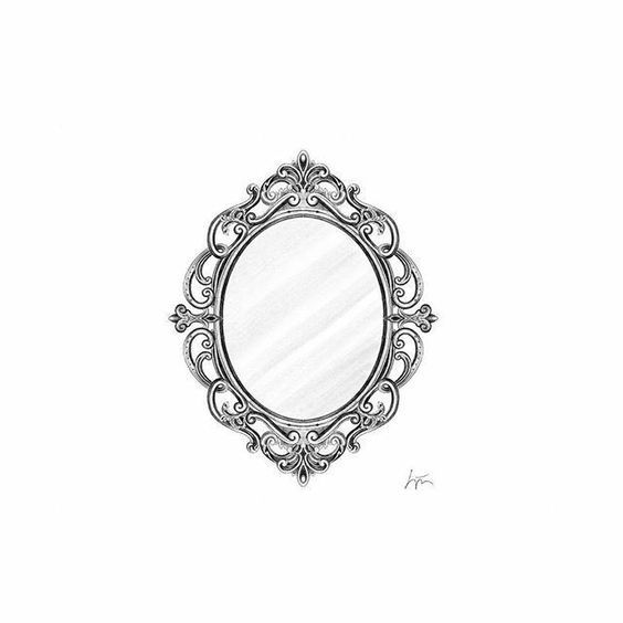 a drawing of a mirror on a white background