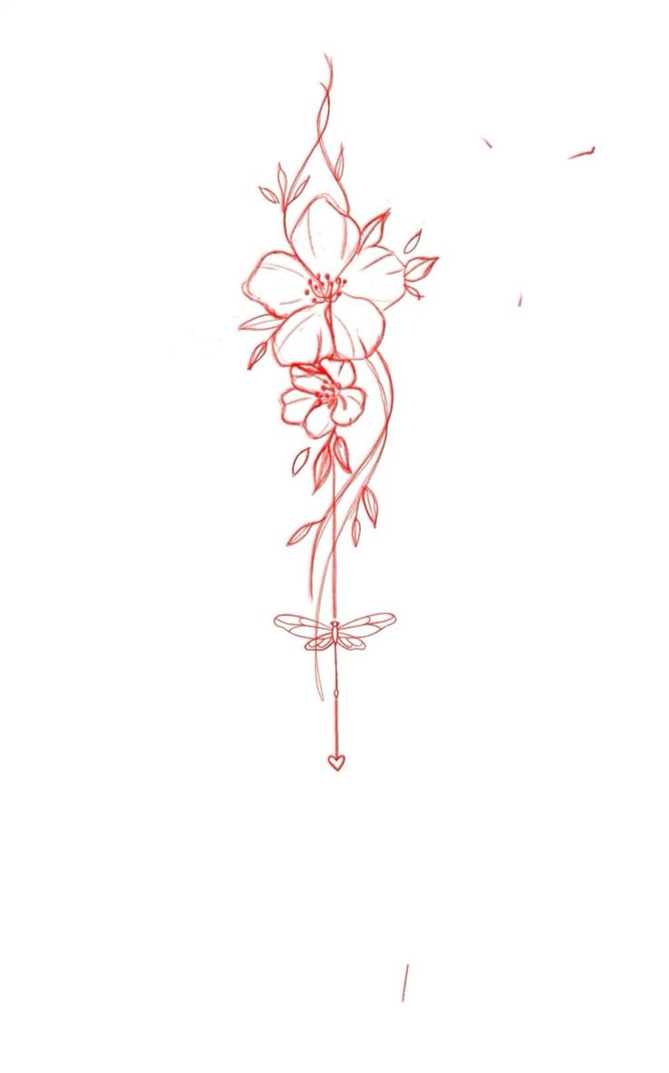 a drawing of a flower on a white background with red lines in the shape of flowers