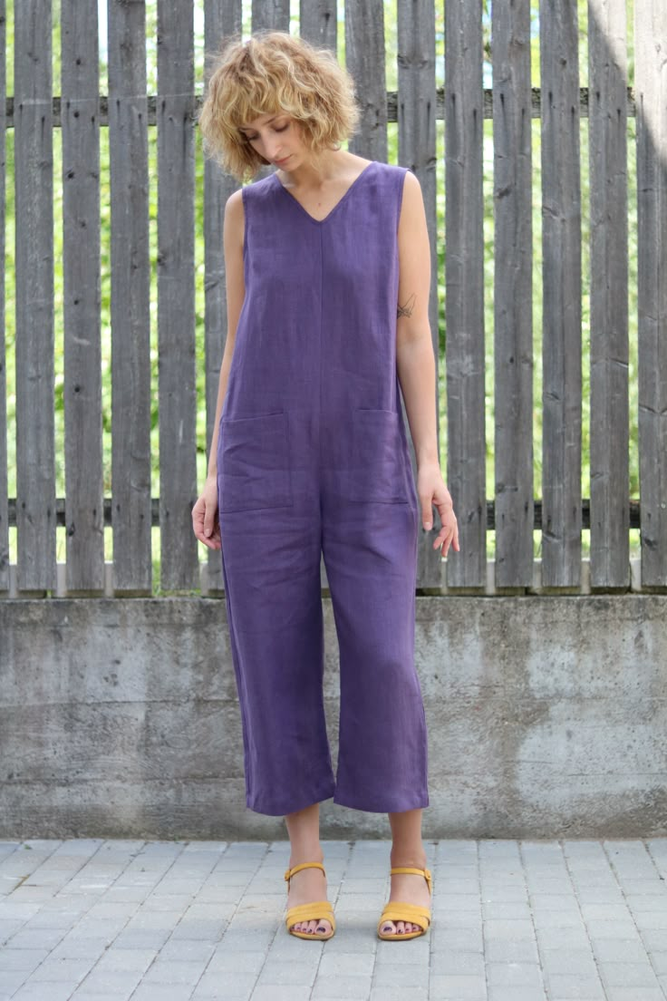 Jumpsuit Wide Leg, Purple Linen, Summer Jumpsuit, Eggplant Color, Linen Romper, Womens Jumpsuits, Linen Jumpsuit, Jumpsuit Summer, Jumpsuit Fashion