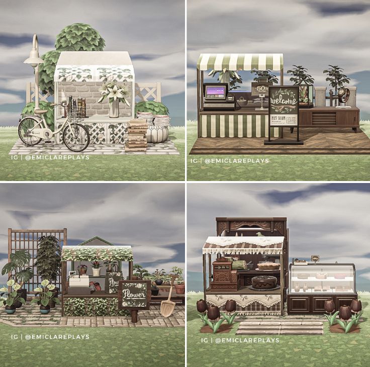 four different views of an old fashioned ice cream shop