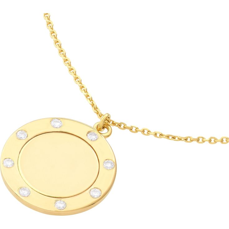 Cherish the blend of style and substance with the exquisite craftsmanship of the Diamond Trim Disc Medallion Necklace from Olas d'Oro. This masterpiece of fine jewelry is more than just an accessory; it's a symbol of timeless elegance and devotion. Crafted from 14K yellow gold, this necklace exudes warmth and radiance, making it the perfect gift for the special woman in your life.The focal point of this necklace is the 1/15 carat diamond-encrusted disc, which shimmers with a captivating brillian Elegant 14k Yellow Gold Coin Necklace, Luxury Gold Plated Tarnish Resistant Coin Necklace, Luxury Yellow Gold Jewelry With Round Stone, Luxury Gold-plated Tarnish-resistant Coin Necklace, Luxury Tarnish Resistant Gold Plated Coin Necklace, Luxury Tarnish-resistant Gold-plated Coin Necklace, Luxury Tarnish-resistant Coin Pendant Necklace, Luxury Tarnish-resistant Pendant Coin Necklace, Luxury Tarnish-resistant Medallion Necklace