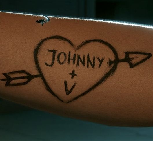 a heart with an arrow and the word johnny written in black ink on someone's arm