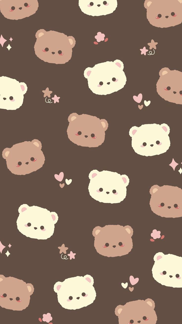 a brown and white bear pattern with hearts on it's back ground is shown