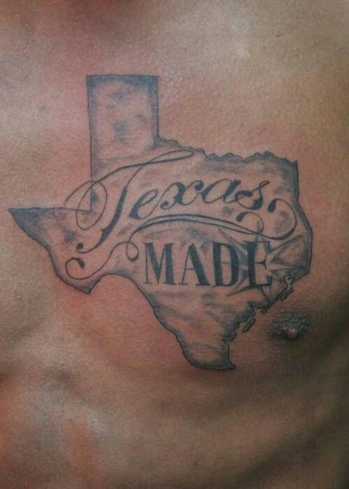 a man with a texas made tattoo on his chest