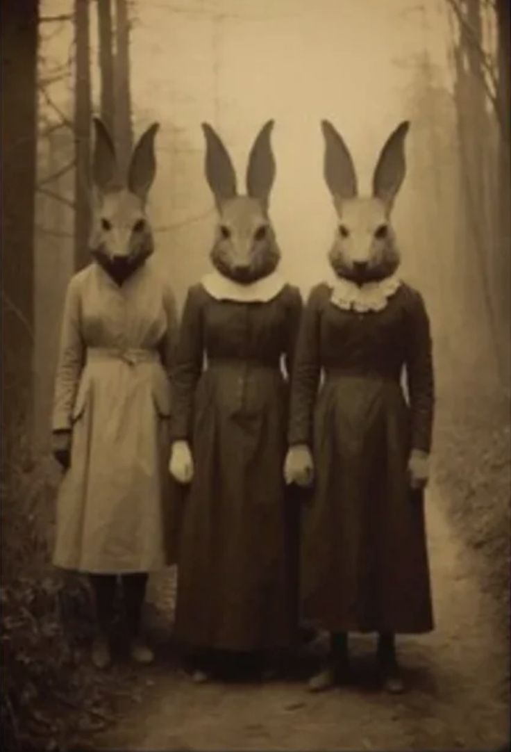 three women in bunny ears are standing next to each other