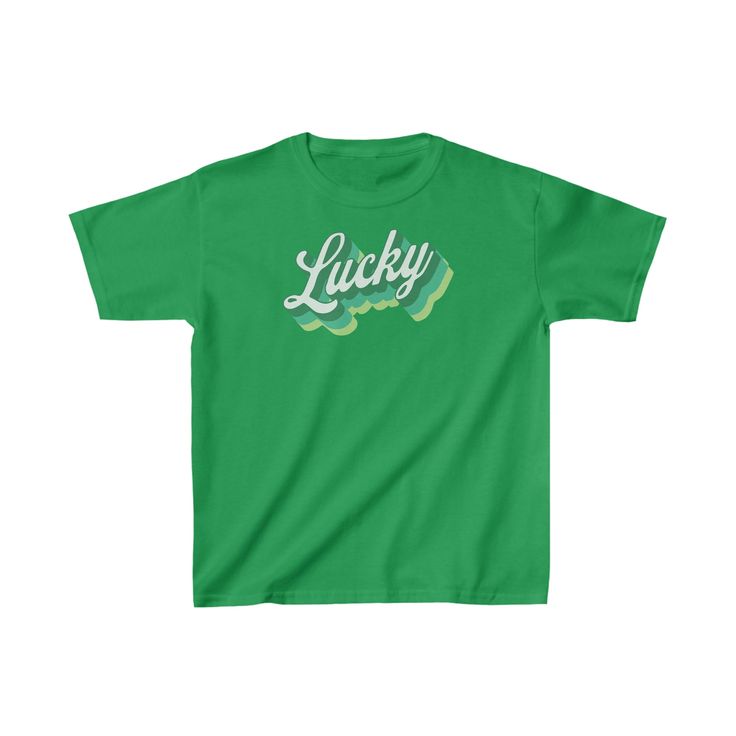 Say hello to our retro Kids Lucky Tee, made from durable heavy cotton that's perfect for everyday wear. Designed on Cape Cod and made in America, this retro style Lucky t-shirt is perfect for Cape Cod's St. Patrick's Day parade, or any time of the year. The fabric is 100% ethically grown and harvested in the US, guaranteeing a minimal environmental impact.Our commitment to sustainability extends beyond just materials – this tee is made using sustainable means of production and is certified by Oeko-Tex for safety and quality assurance. XS S M L XL Width 16.14" 16.93" 18.11" 18.90" 20.08" Length 20.47" 22.05" 23.62" 25.20" 26.38" Sleeve length 13.39" 14.17" 15.35" 16.14" 17.32" Green Cotton T-shirt With Logo Print, Retro Crew Neck T-shirt With Lettering, Vintage Short Sleeve T-shirt With Lettering, Retro Green T-shirt For Streetwear, Retro Cotton Shirt With Text Print, Retro Pre-shrunk Crew Neck T-shirt, Retro Crew Neck T-shirt Pre-shrunk, Basic Green T-shirt With Text Print, Green Crew Neck T-shirt With Text Print