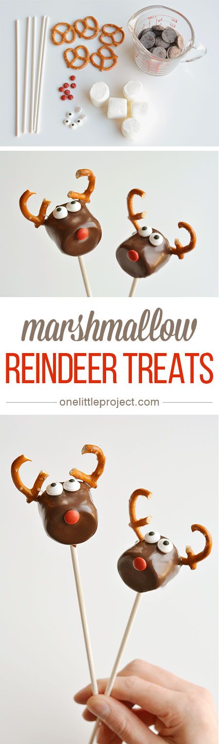 marshmallow reindeer treats are on sticks and ready to be eaten