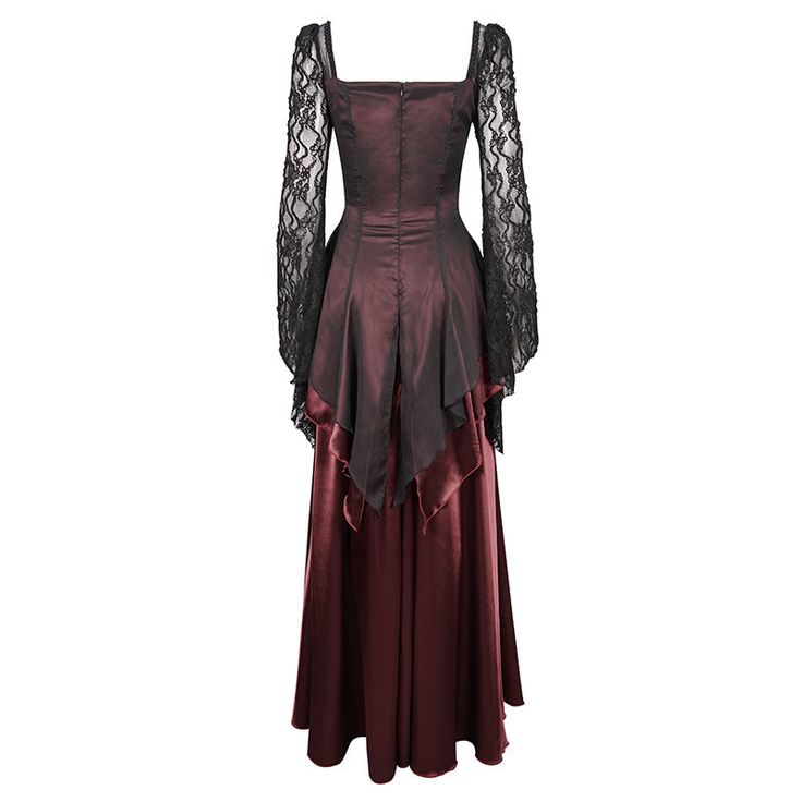 Product description: The main fabric is made of a soft satin woven fabric with lace mesh and crepe chiffon fabric in a slim fit version and a long floor-length. Pointed, oversized sleeves. Center back zipper. Perfect for party festivities and goth weddings. Can be worn in all seasons. Product ID card: Brand:Eva Lady Style:RED Satin Lace Long Sleeve Gown Dress Item No:ESKT03702 Fabric:POLYESTER85% POLYAMIDE10% SPANDEX5% Color:RED Size:XS-3XL Weight: 0.64KGS Goth Weddings, Satin Lace Dress, Draped Wedding Dress, Long Sleeve Lace Gown, Red Dress Sleeves, Wine Red Dress, Rock Style Outfits, Rock Style Clothing, Oversized Sleeves