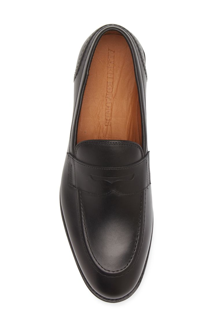 A streamlined silhouette and almond toe bring timeless sophistication to a leather loafer grounded by a cushioned footbed. Leather upper, lining and sole Made in the USA Classic Slip-on Moccasins For Formal Occasions, Formal Calf Leather Slip-ons With Leather Footbed, Classic Loafers With Branded Insole For Formal, Classic Loafers With Branded Insole For Formal Occasions, Classic Leather Sole Loafers For Formal Wear, Classic Loafers With Leather Sole For Formal Occasions, Classic Calf Leather Slip-ons For Office, Classic Formal Loafers With Leather Sole, Classic Slip-on Moccasins With Almond Toe