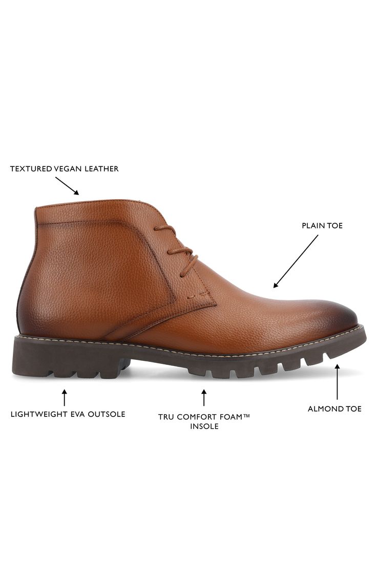 Elevate your work-to-weekend look in this refined faux-leather chukka boot featuring tonal stitch construction, breathable lining and a Tru Comfort Foam insole. Synthetic upper/textile lining/rubber sole Imported Leather Chukka Boots, Chukka Boots Men, Chukka Boot, Chukka Boots, Boots Men, Cognac, Nordstrom Rack, Rubber Sole, Size 12