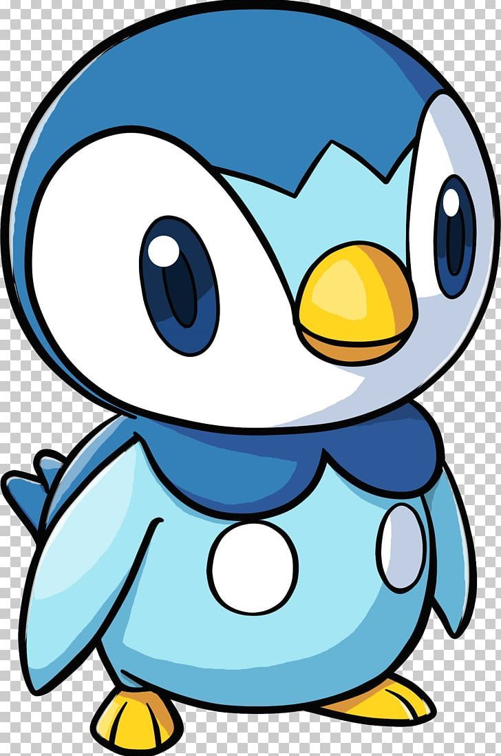 a cartoon penguin with blue and white feathers, standing in front of a white background