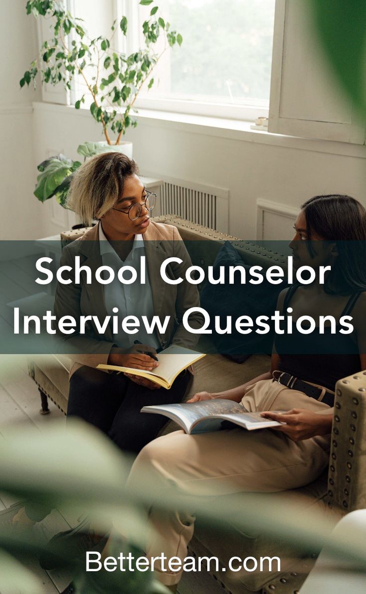 two women sitting on a couch talking to each other with the words school counselor interview questions