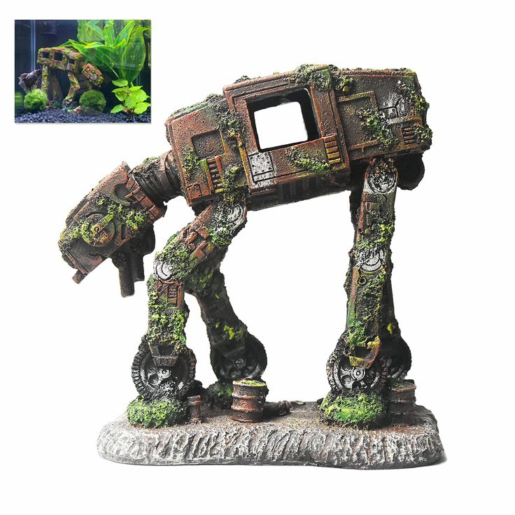 PRICES MAY VARY. SUITABLE SIZE: Height about 5.9 inch,length about 5.5inch, wide about 3.3 inch. Perfect for use in small and medium size fish tank (5-50gallon), add lively and natural life to your fish tank. APPEARANCE: This is a walking tank used by the Empire to destroy the Rebel Alliance. Inspired by the movie At-at Walker. It's like a fantastic moving castle that walks on the bottom of the sea and dominate the whole ocean wolrd. DETAIL: The fake moss makes it look realistic and its hollow i Walker Star Wars, Alien Fish, Walking Tank, Imperial Walker, Large Fish Tanks, Robots Tanks, Fish Aquarium Decorations, Robot Dog, Star Wars Decor