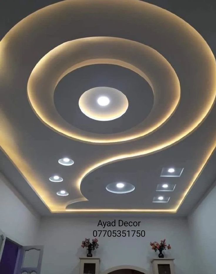 the ceiling is decorated with circular lights