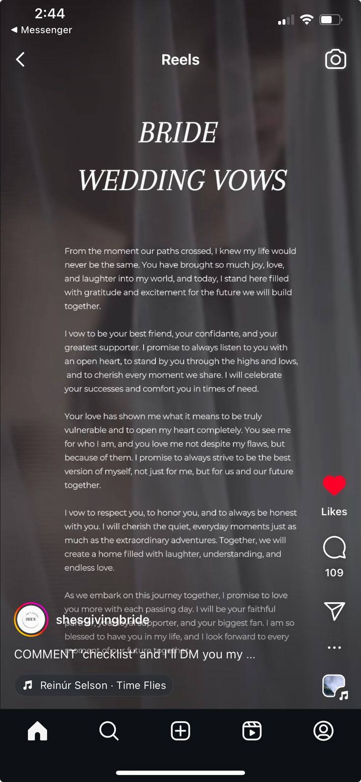 the wedding vows app is displayed on an iphone screen, and it's full text