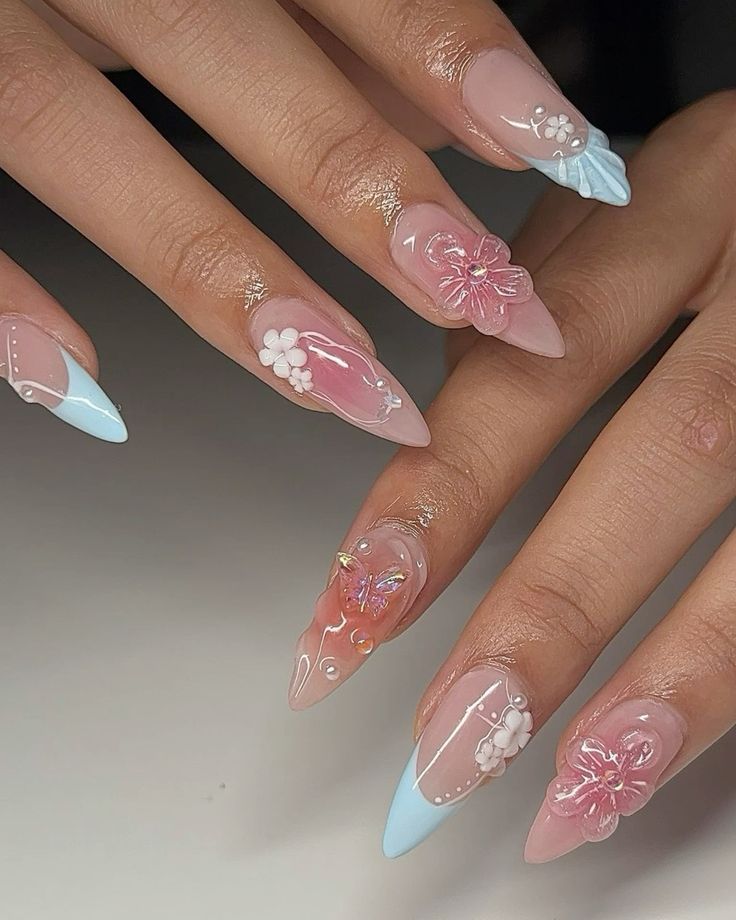 Birthday Gel X Nails, 20 Birthday Nails Acrylic, Jelly Flower Nails, Sculpted Flower Nails, Romantasizing Life, Summer Acrylic, Easy Nails, Edgy Nails, Summery Nails