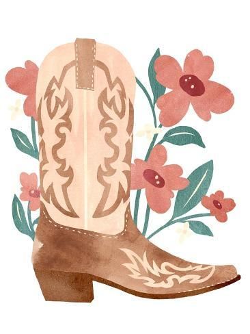 a watercolor drawing of a cowboy boot with flowers