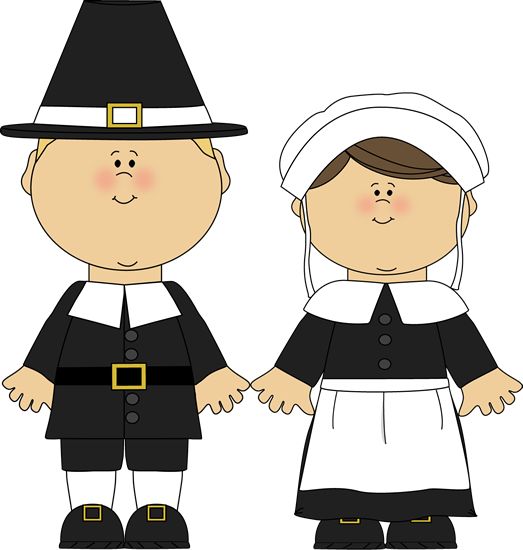 two children dressed in pilgrim costumes, one wearing a hat and the other holding hands