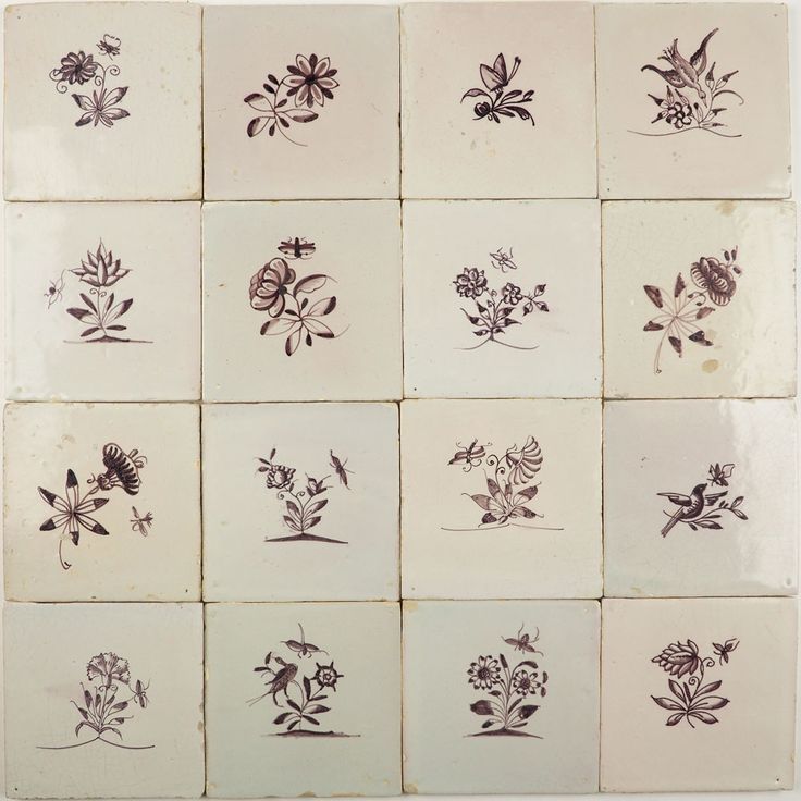 nine square tiles with various flowers on them