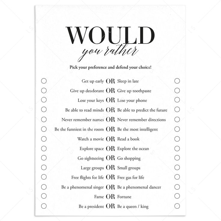 Would You Rather Icebreaker Game Printable by LittleSizzle You Can Only Pick 3 Game, Would You Rather Games For Adults, This Or That Questions For Adults, Would You Rather Questions For Women, Get To Know You Party Games, Silly Would You Rather Questions, Which Would You Choose, Printable Games For Adults Free, This Or That Funny Questions