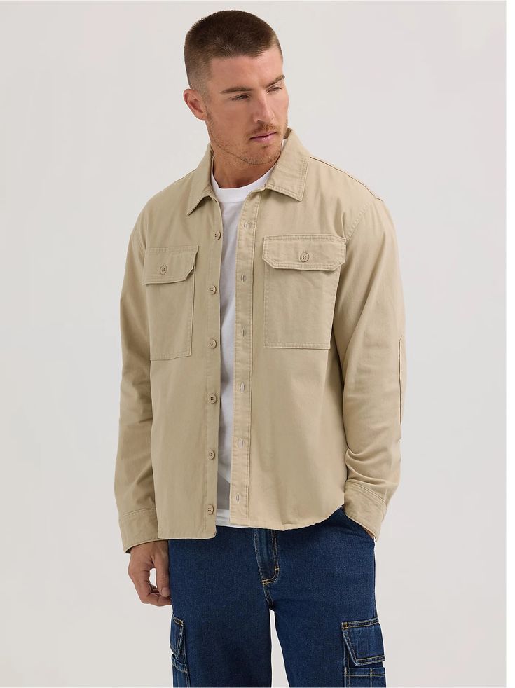 Men's Utility Overshirt Overshirt Men, Wrangler Shirts, White Pepper, On The Horizon, Men's Apparel, Elbow Patches, Men's Shirts, The Horizon, Work Wear