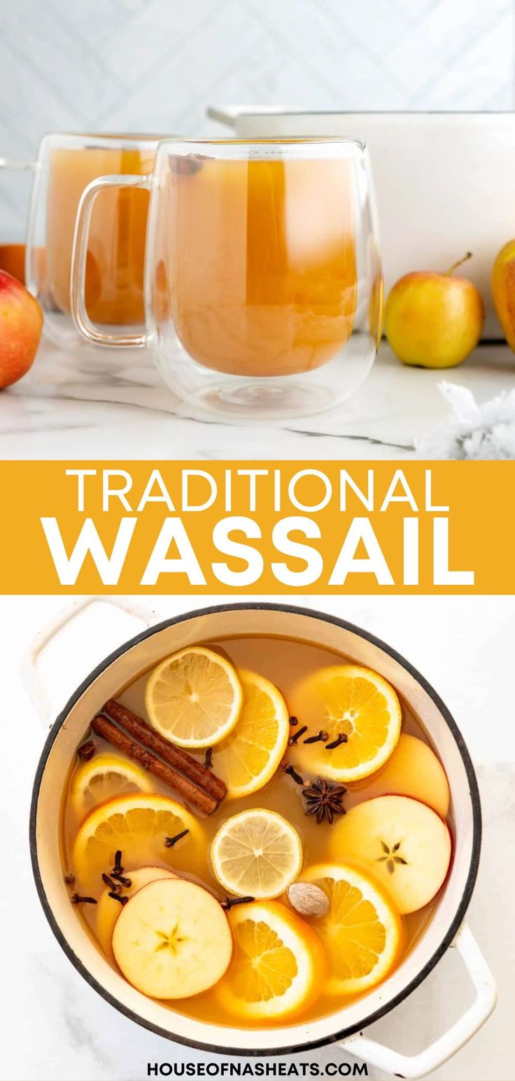 the ingredients for traditional wassail are shown in this photo and on top of an image