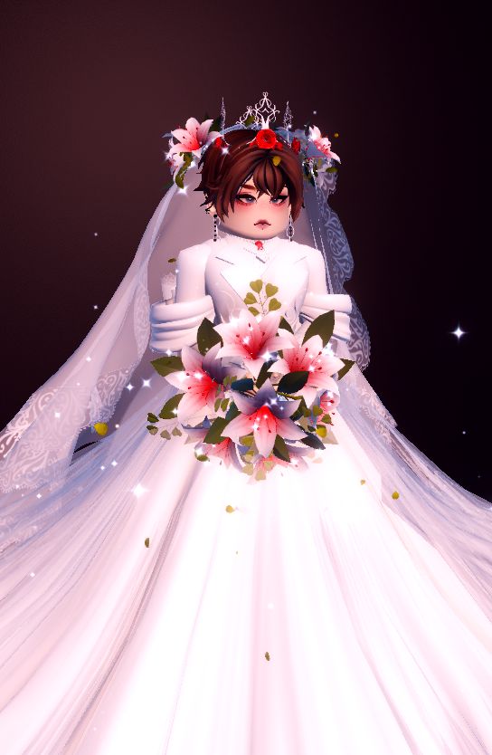 a woman in a wedding dress with flowers on her head