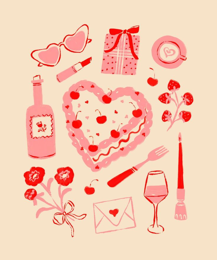 an image of valentine's day items arranged in the shape of a heart