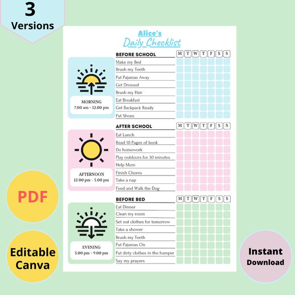 the printable daily planner is shown with three different stickers on it, including one for