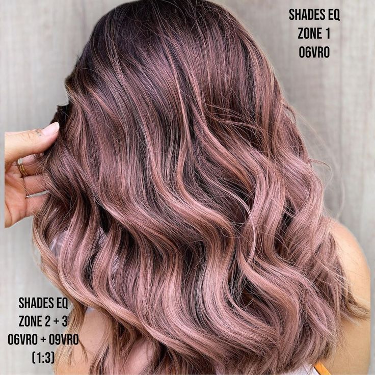 Rose Gold Balayage Brunettes, Rose Gold Hair Color Formula, Rose Balayage, Rose Gold Hair Shades, Dusty Rose Hair, Rose Hair Color, Rose Gold Hair Brunette, Hair Color Placement, Redken Hair Color