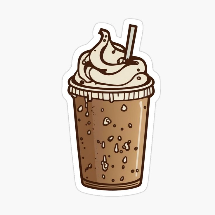 a drink with whipped cream on top and a straw sticking out of the cup sticker