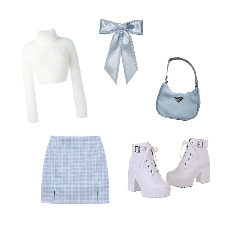 Blue Outfit Inspo Aesthetic, Cute Pastel Blue Outfits, Baby Blue Aesthetic Outfit, Baby Blue And White Outfit, Sky Blue And White Outfit, Blue And White Clothes Aesthetic, White And Blue Outfit Aesthetic, Cute Light Blue Outfits Aesthetic, Baby Blue Winter Outfit