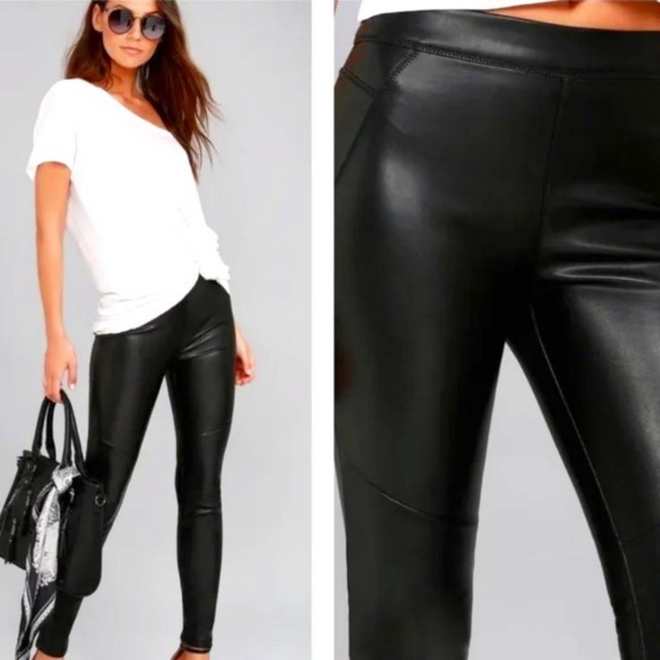 New With Tag These Free People Black Vegan Leather Pull-On Pants Are A Cross Between Skinny Pants And Leggings, Comfy & Chic With Dressy Heels Or Casual Chunky Boots Size 27 = 4 Color Black Pull On Stretch Pant Moto Side Seam Detailing 100% Poly Machine Wash Cold, Line Dry Free People Leggings, Sheer Leggings, Stirrup Leggings, Vegan Leather Leggings, Cut Out Leggings, Lace Leggings, Comfy Chic, Patterned Leggings, Ribbed Leggings