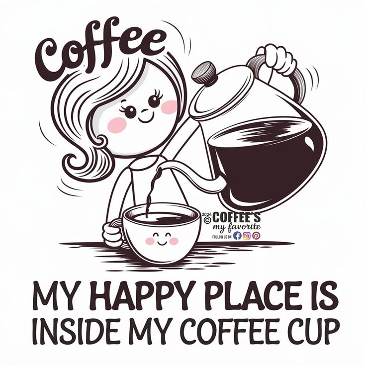 a woman pouring coffee into a cup with the words coffee my happy place is inside my coffee cup