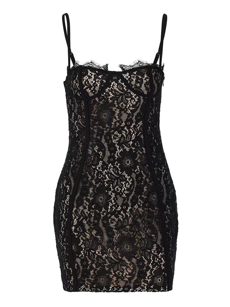 Get ready to turn heads in the Twila Lace Mini Dress! This sexy black dress from Alees Fashion's Date Night Collection features spaghetti straps and a bodycon fit, perfect for showing off your curves. Whether it's a night out with the girls or a date with that special someone, this dress is sure to make a statement. Details Twila Lace Mini Dress in Black Sleeveless Spaghetti Straps Bodycon Sexy Alees Fashion Date Night Collection Fashion Date Night, Evening Dress Collection, Lace Bodycon, Mini Dresses For Women, Black Lace Dress, Hoco Dresses, Lace Mini Dress, Black Laces, Trending Dresses