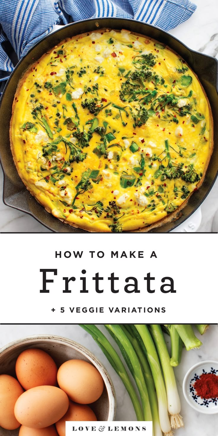 the cover of how to make a frittata with vegetables and eggs in it