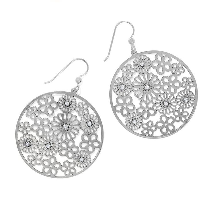 Posey Disc French Wire Earrings - Brighton Spring Sterling Silver Earrings, Spring Silver Flower Metal Earrings, Spring Silver Metal Flower Earrings, Silver Flower Metal Earrings For Spring, Silver Metal Flower Earrings For Spring, Modern Metal Earrings For Spring, Silver Drop Earrings For Spring, Elegant Silver Flower Earrings For Summer, Sterling Silver Drop Earrings For Spring