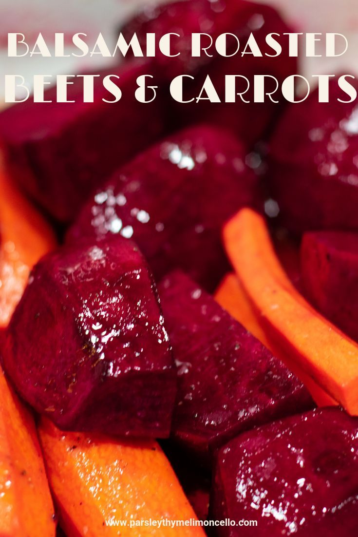 roasted beets and carrots with text overlay