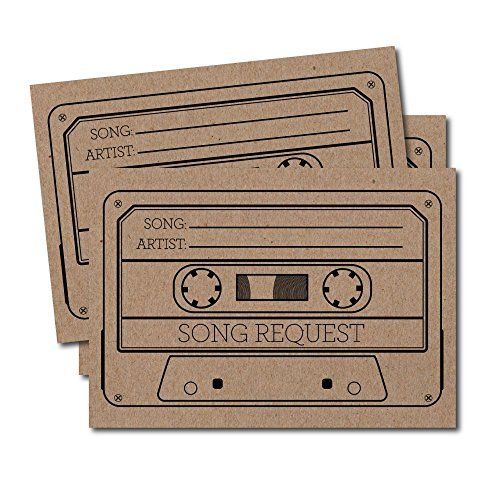 three brown tags with an image of a cassette tape on it and the words song request printed on them