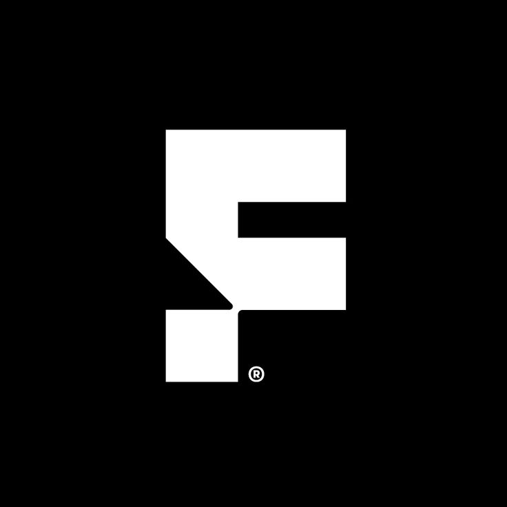 a black and white logo with the letter f