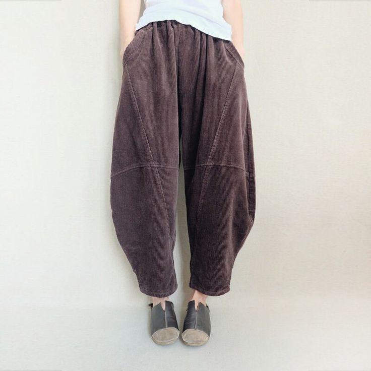 "These corduroy pants are perfect for relaxing and comfortable to wear. The wide leg cut and elastic waistband provide a flattering fit. The cropped length makes them super easy to wear with any of your favourite tops, making it a no brainer if you want to get them in another colour too! Corduroy is a soft, durable material that produces a nice texture. It's also quick to dry after being washed! Visit our shop here to learn more. SIZE LIST SIZE Normal: Waist:72CM/28.3\" Lenght:88CM/34.6\" Hips:126CM/49.6\" SIZE Add LEN: Waist:72CM/28.3\" Lenght:95CM/37.4\" Hips:126CM/49.6\" SIZE Plus Size: Waist:78CM/30.7\" Lenght:95CM/37.4\" Hips:126CM/49.6\" Shipping Policies: All orders will take the fastest express delivery no extra shipping. Usually 10-15 days to arrive US. To Europe usually 8-12 days Summer Linen Pants, Slouch Pants, 90s Fashion Men, Corduroy Pants Women, Cozy Pants, Comfortable Pants, Pants Elastic Waist, Y2k Aesthetic Outfits, Pants Loose