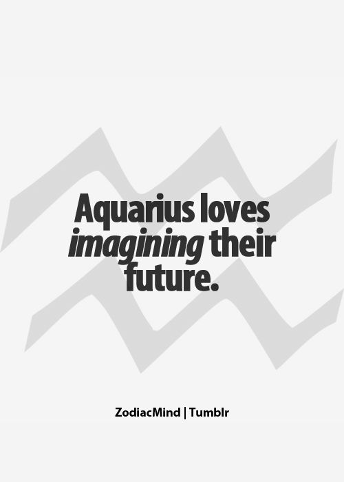 the quote aquarius loves imagine their future by zodiac mind tumbi on white background