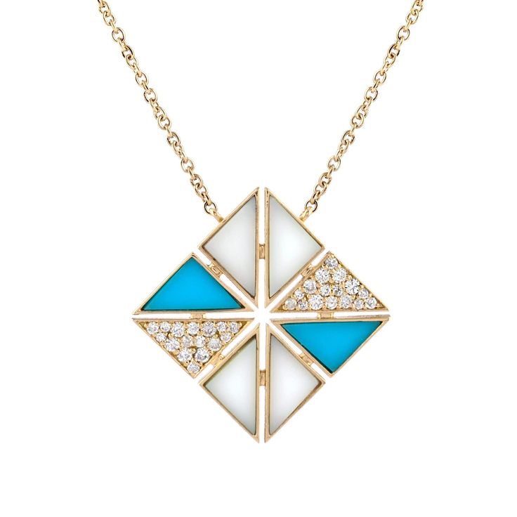 Geometric Shaped Multiple Pyramid Necklace, Solid 14K/ 18K Gold Art Deco Jewelry, Wedding Gift For Women, Gift For Her. ≫ Features * Items Code: SGN01123 * Metal: Solid 14K Yellow Gold with stamped * 18K also available - Additional fees may apply) * More options in gold color: Rose, yellow, White gold * Diamonds Wt: 0.26 ct. * 100% Genuine Earth Mined Diamonds * Diamond Color: G-H * Diamonds Clarity: SI * Diamonds cut: Brilliant (Excellent) * 100% Genuine Sleeping Beauty Turquoise and White Agat White Diamond-shaped Necklace Gift, White Diamond-shaped Necklace As Gift, White Diamond-shaped Necklace For Gift, White Diamond-shaped Jewelry Gift, Multi-stone Diamond Necklace Gift, Luxury Yellow Gold Jewelry With Diamond Markers, Luxury White Diamond-shaped Jewelry, Fine Jewelry With Diamond Markers In 14k Gold, Diamond-shaped White Diamond Necklace